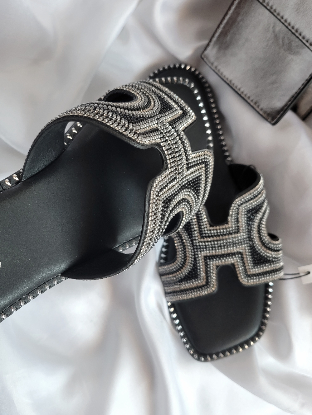 Jason Wu Black Beaded Slide Sandals with Silver Accents - Picture 4 of 6